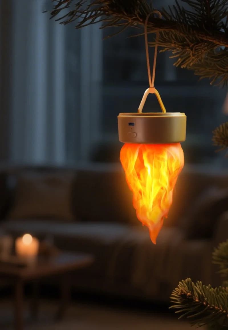 Lampe faux feu suspendue 3D, Rechargeable, veilleuse confortable, 3 modes d'éclairage, fausses bougi