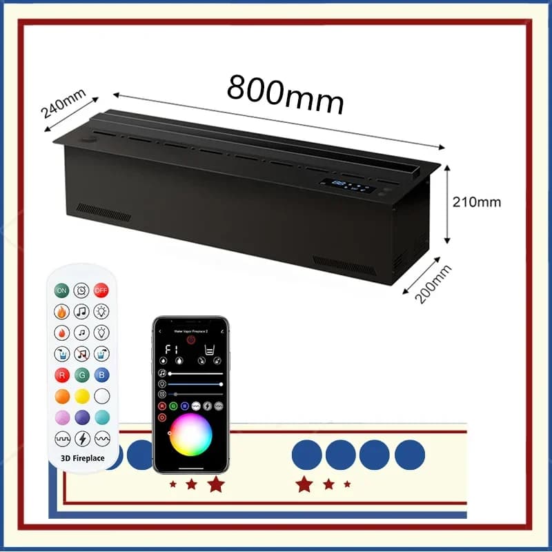 Cheminée électrique 3D LED personnalisable avec contrôle par application, insert à vapeur d'eau atom
