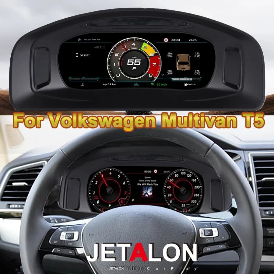 Tableau de bord LCD Carplay 10,25 pouces pour Volkswagen Multivan T5 2012-2019, combiné d'instrument
