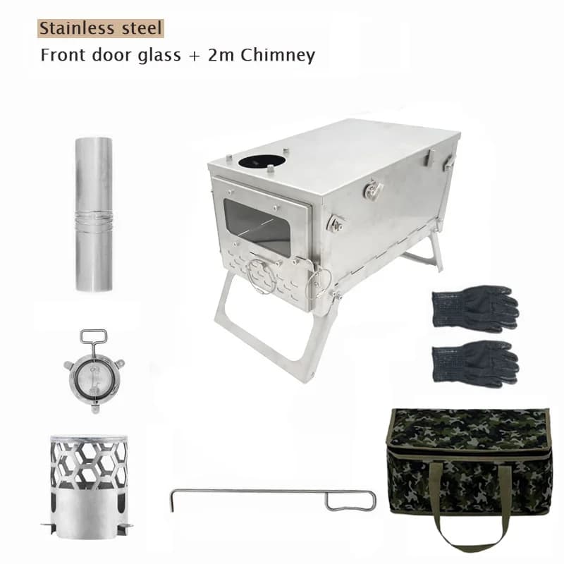 Smilodon-poêle à bois de chauffage pliant en acier inoxydable, poêle de tente de Camping Portable av