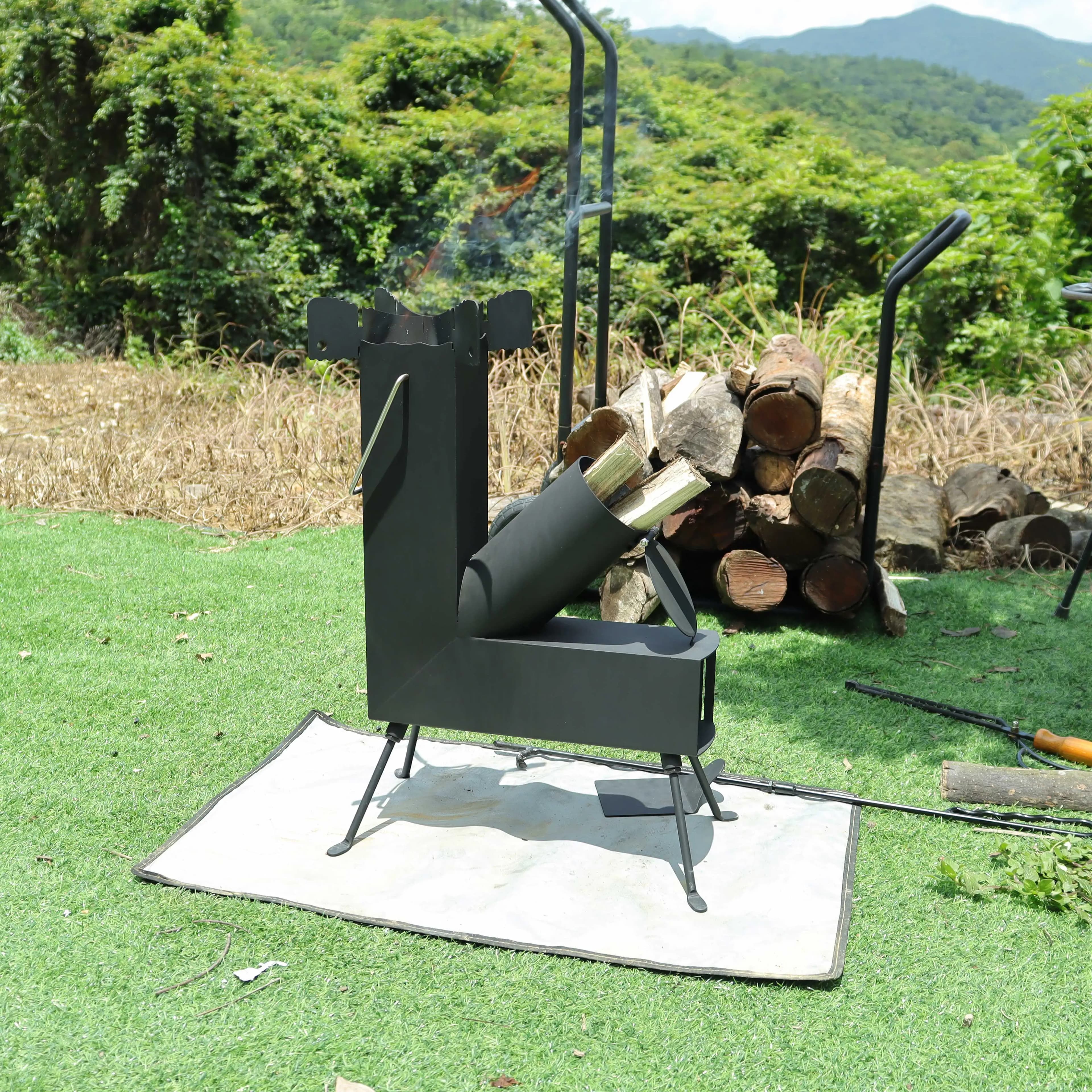 Réchaud à bois de camping en acier au carbone, réchaud à bois de pique-nique, réchaud à bois Rocket 