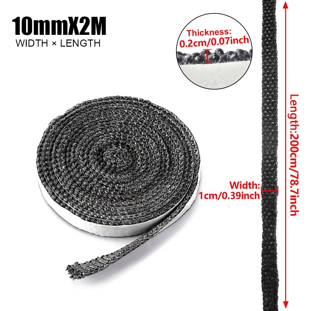 10/15mm de largeur noir plat poêle corde auto-adhésive en fibre de verre joint cuisinière cheminée p
