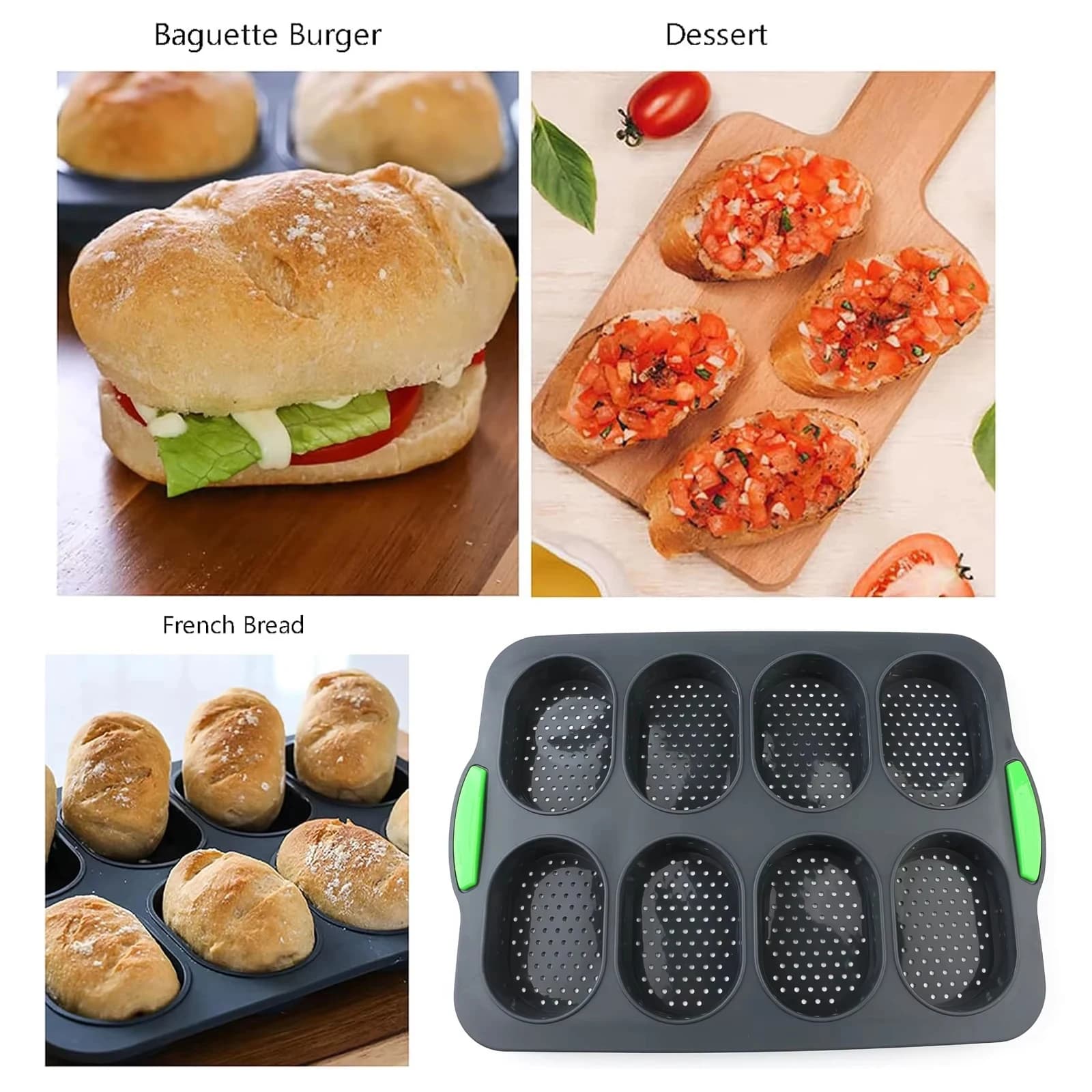 Deux types de moules à gâteau en silicone au choix, plateaux pour pain français et hamburgers, antiadhésifs et faciles à démouler, silicone de qualité alimentaire, adaptés au pain de mie, aux sandwich