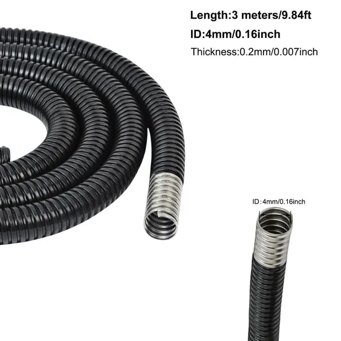 Tuyau métallique gaine ondulée fileté de 3 mètres, étanche et recouvert de plastique, 4-20 mm, pour