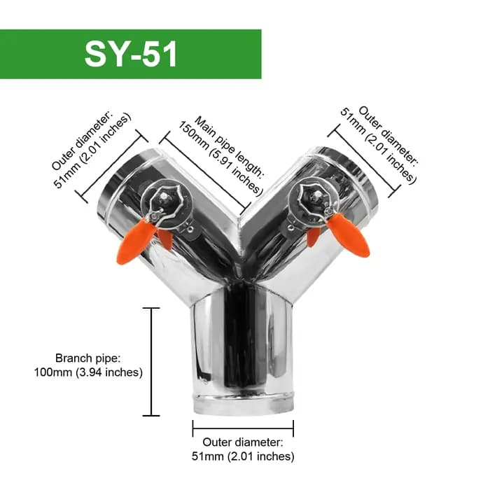 SY Vanne de Conduit en Y Acier Inoxydable 201 Diamètre Extérieur 51-80 mm Régulateur de Débit dAir H
