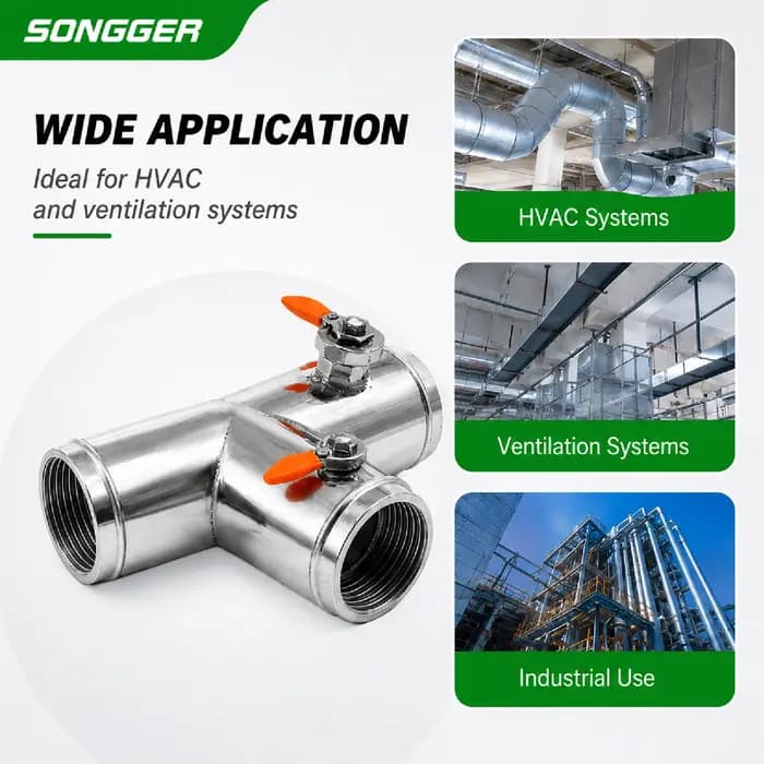 SY Vanne de Conduit en Y Acier Inoxydable 201 Diamètre Extérieur 51-80 mm Régulateur de Débit dAir HVAC Répartiteur