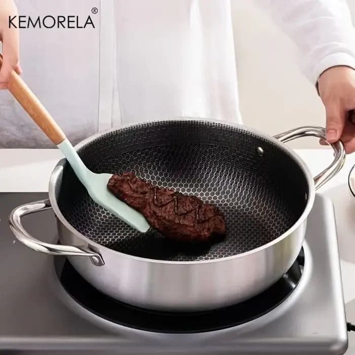 Poêle à griller en acier inoxydable à double poignée - Antiadhésive et compatible induction - Chaleur uniforme pour la