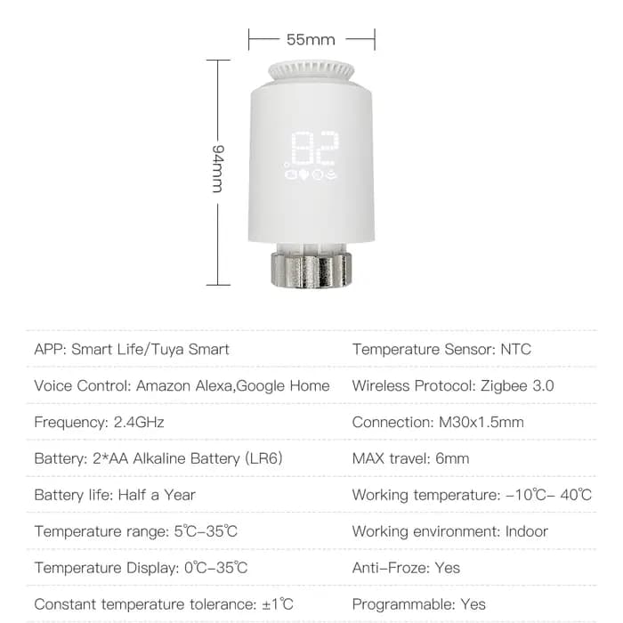 AVATTO ZigBee3.0 Thermostat Radiateur Actuateur Intelligent TRV Contrôleur de Vanne Thermostatique Compatible Tuya Alexa Google Home Alice