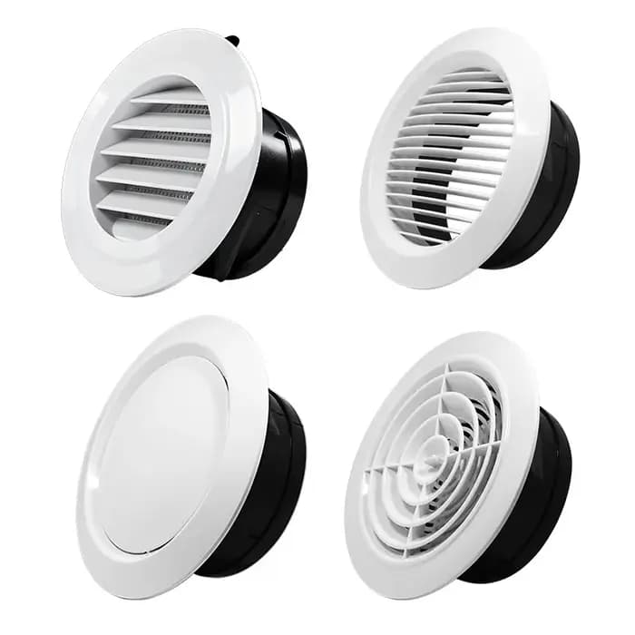 Grilles de ventilation murales réglables de diverses formes (75/100/125/150/200 mm) pour conduits ronds et soupapes d'extraction d'air