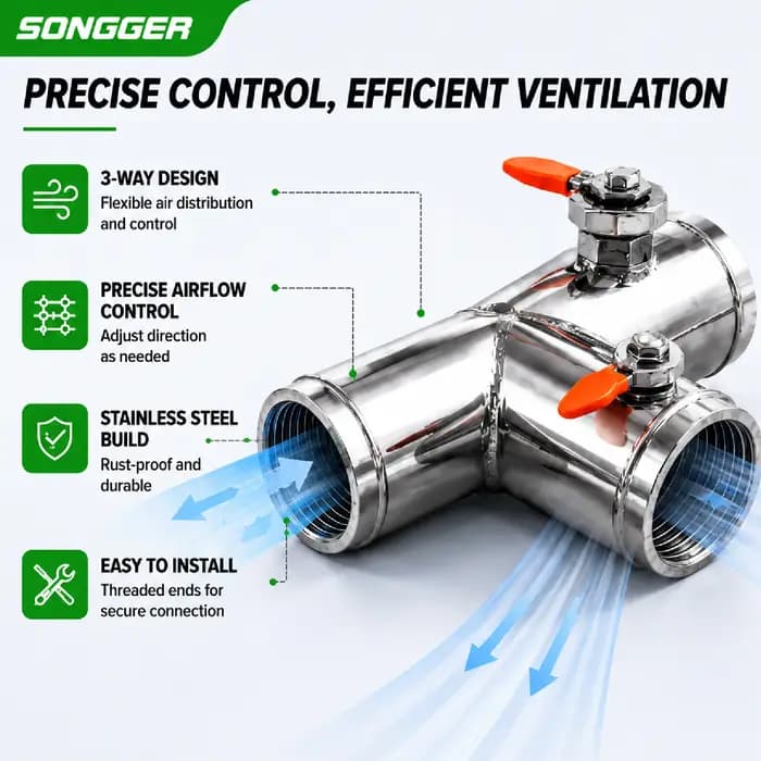 SY Vanne de Conduit en Y Acier Inoxydable 201 Diamètre Extérieur 51-80 mm Régulateur de Débit dAir HVAC Répartiteur
