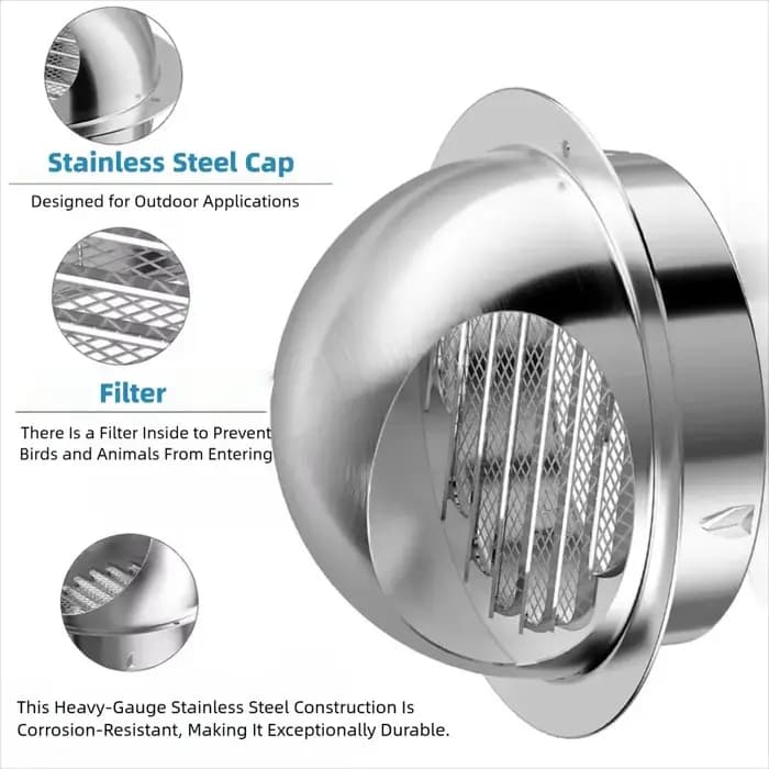 Grille de ventilation en acier inoxydable pour conduit d'évacuation mural et de plafond