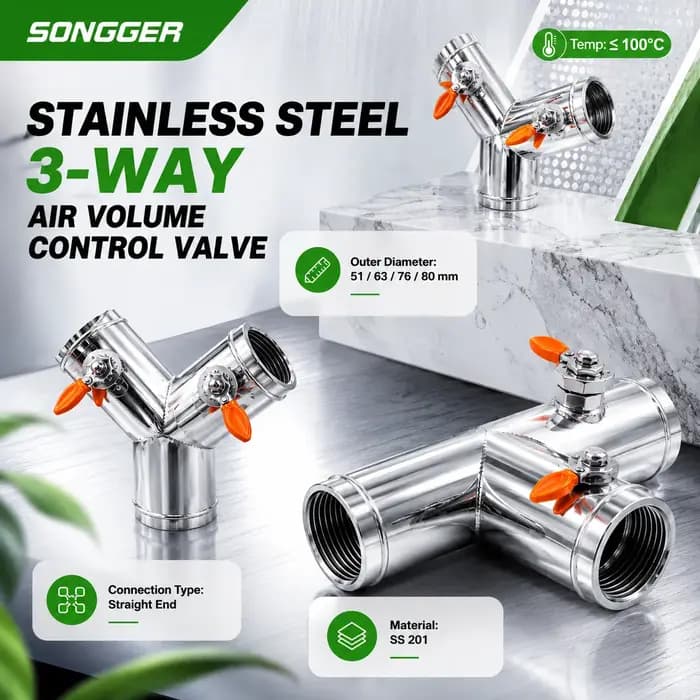 SY Vanne de Conduit en Y Acier Inoxydable 201 Diamètre Extérieur 51-80 mm Régulateur de Débit dAir HVAC Répartiteur